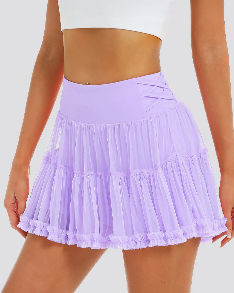 Criss-Cross Cake Skirt | Flowy Tennis Skort with Hidden Shorts - Image 3