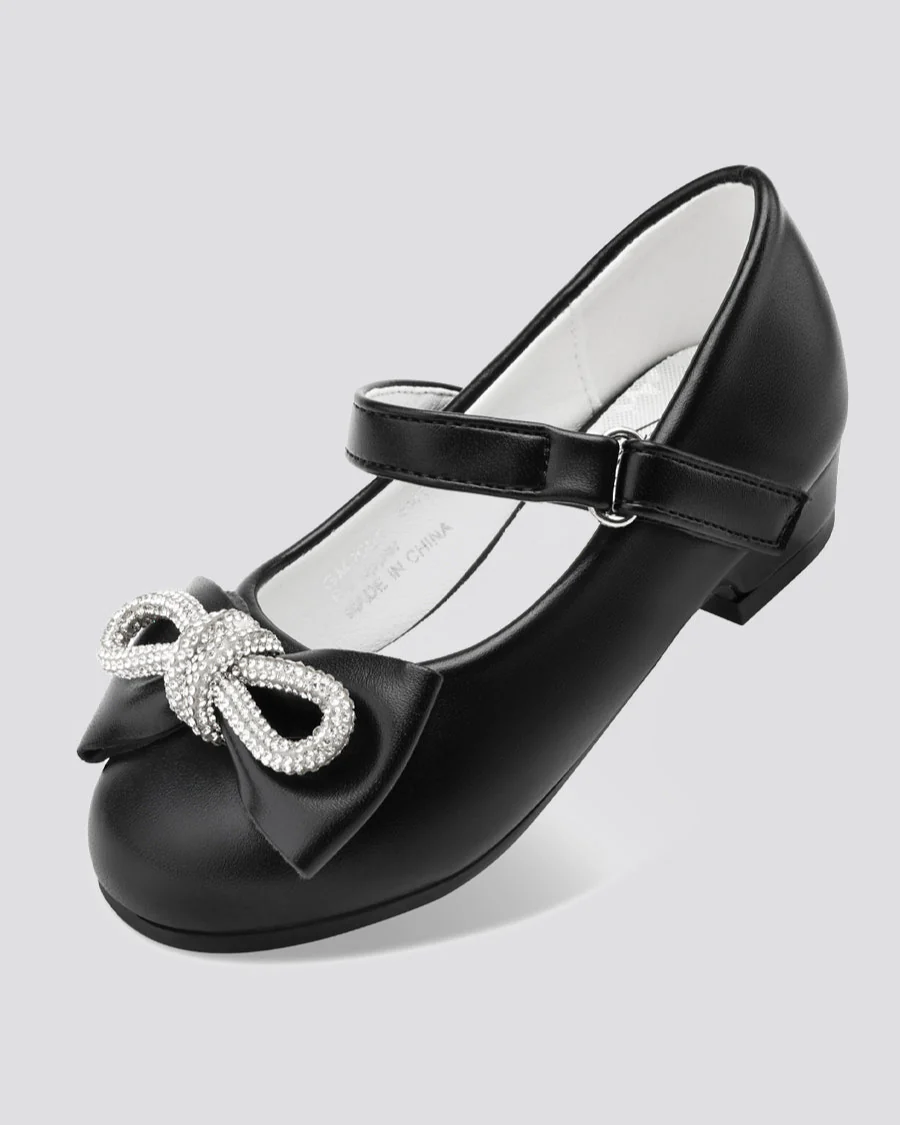 Girls Closed Toe Mary Jane Shoes | Ankle Strap Heels with Bow - Image 2