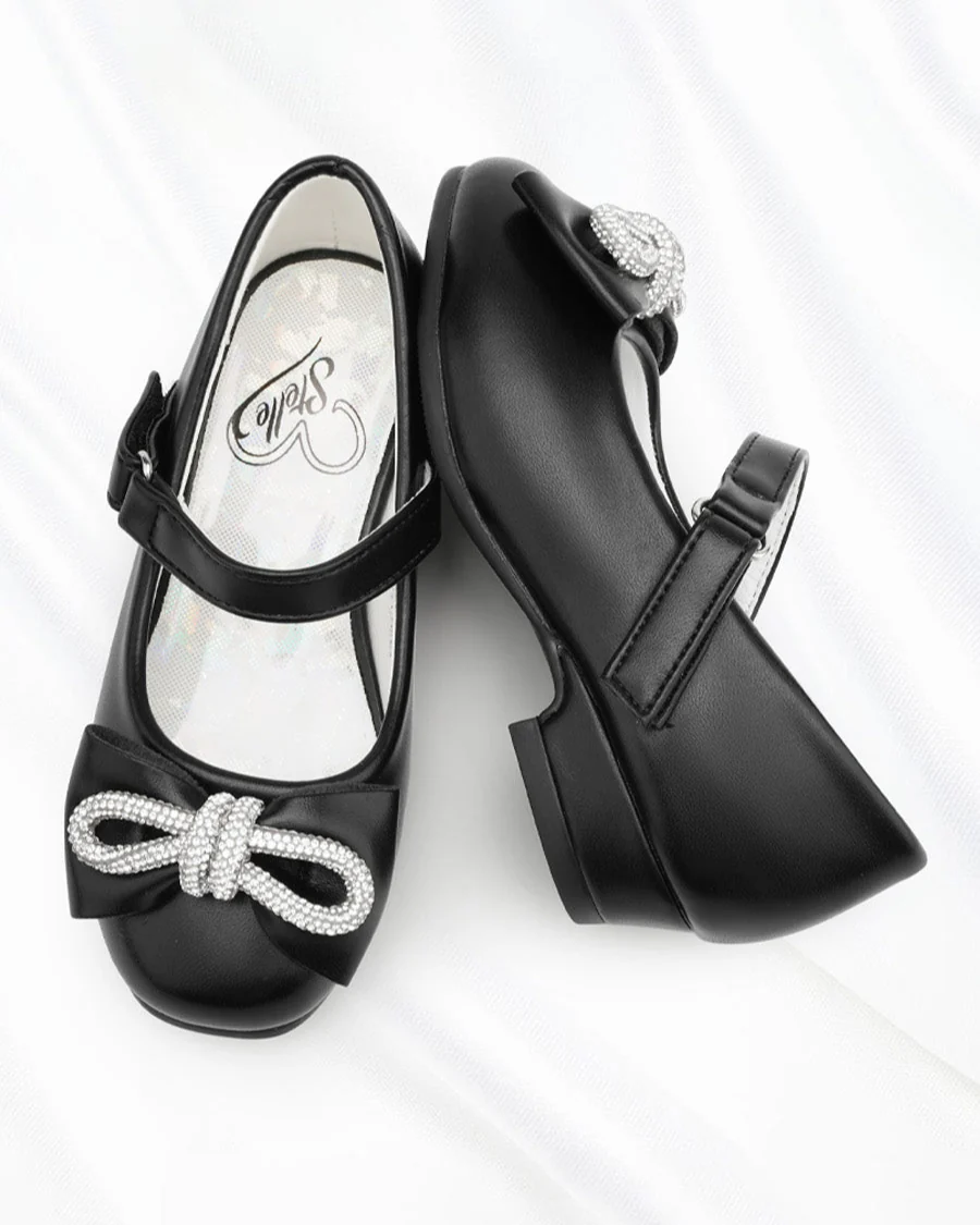 Girls Closed Toe Mary Jane Shoes | Ankle Strap Heels with Bow - Image 4