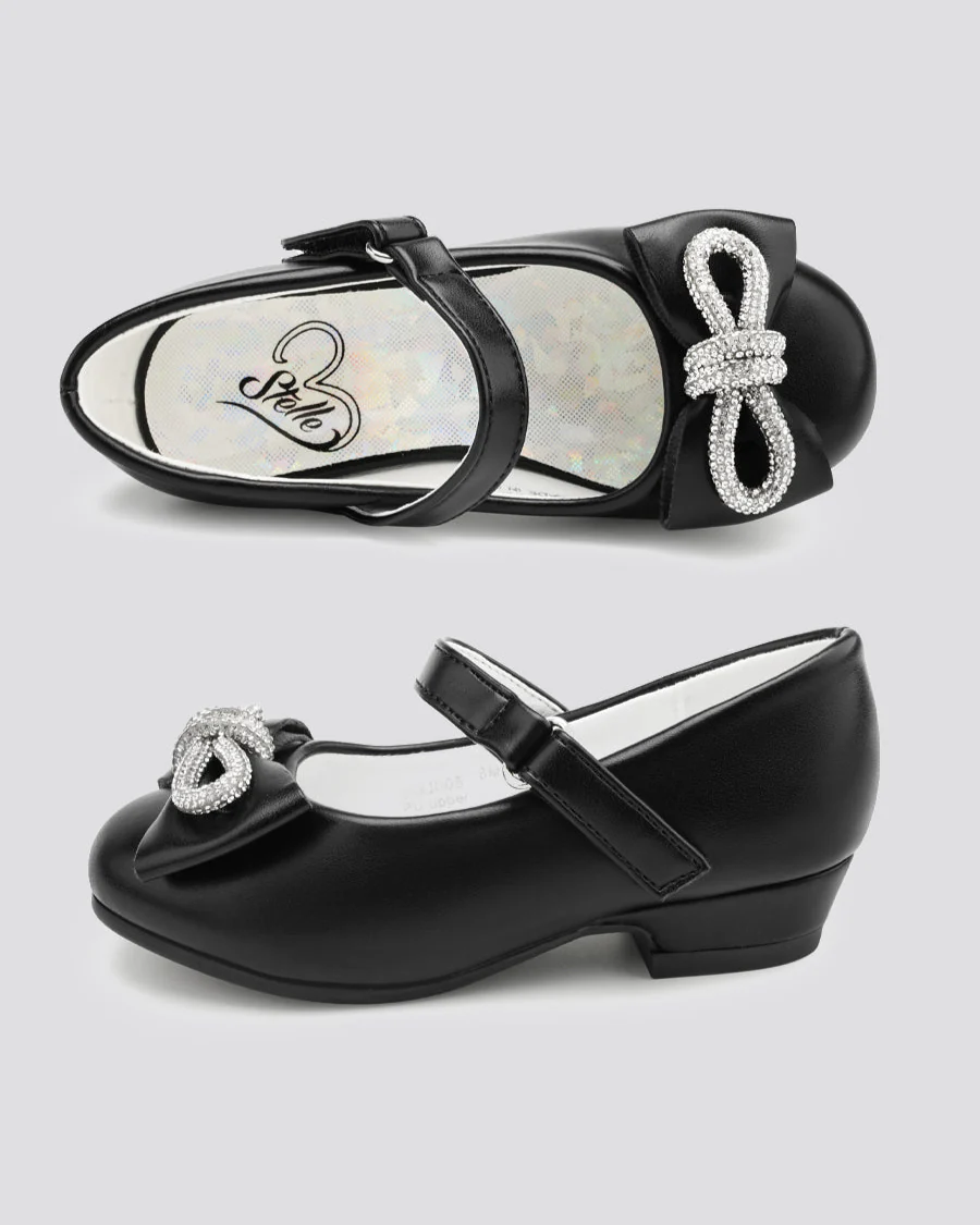 Girls Closed Toe Mary Jane Shoes | Ankle Strap Heels with Bow - Image 5