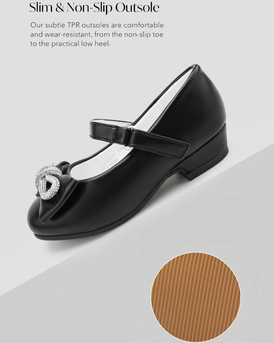 Girls Closed Toe Mary Jane Shoes | Ankle Strap Heels with Bow - Image 6