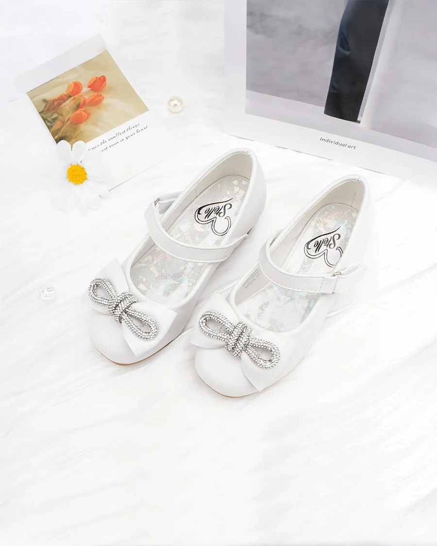 Girls Closed Toe Mary Jane Shoes | Ankle Strap Heels with Bow - Image 3