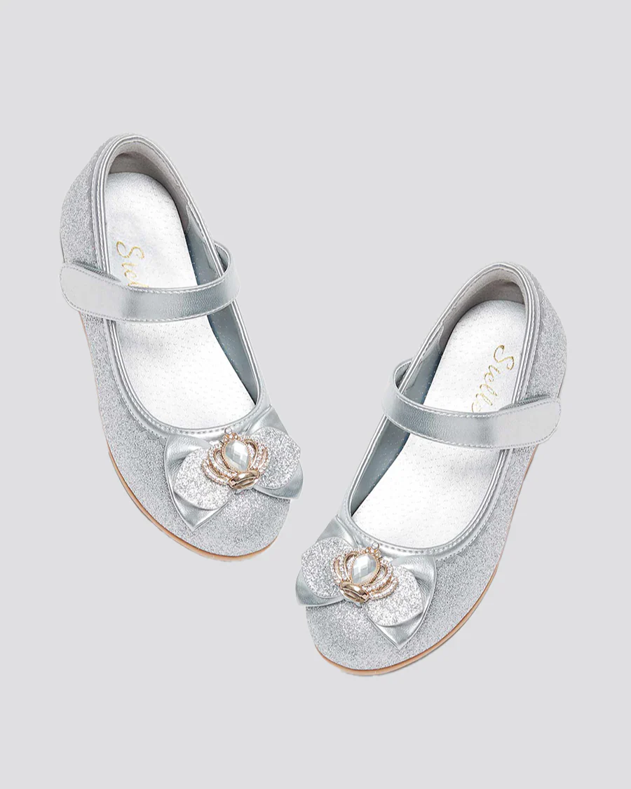 Girls Crown Glitter Low Heel Mary Jane Dress Shoes - Image 3