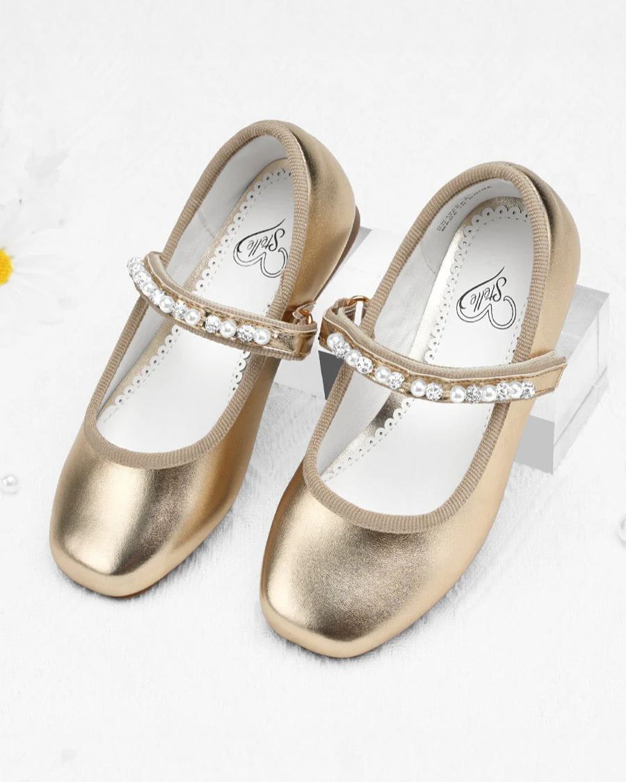 Girls Dress Shoes | Ballet Flats with Beaded Straps - Image 3