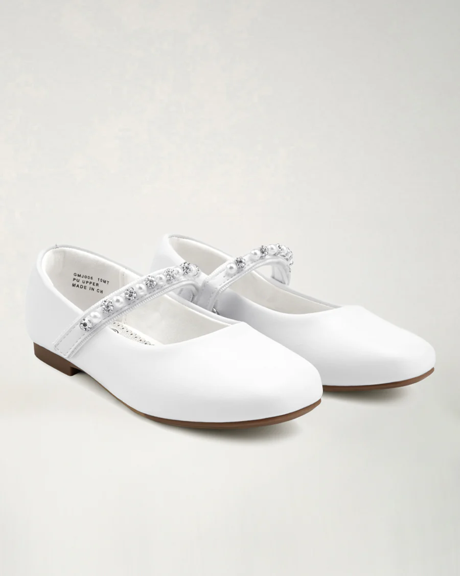 Girls Dress Shoes | Ballet Flats with Beaded Straps - Image 2