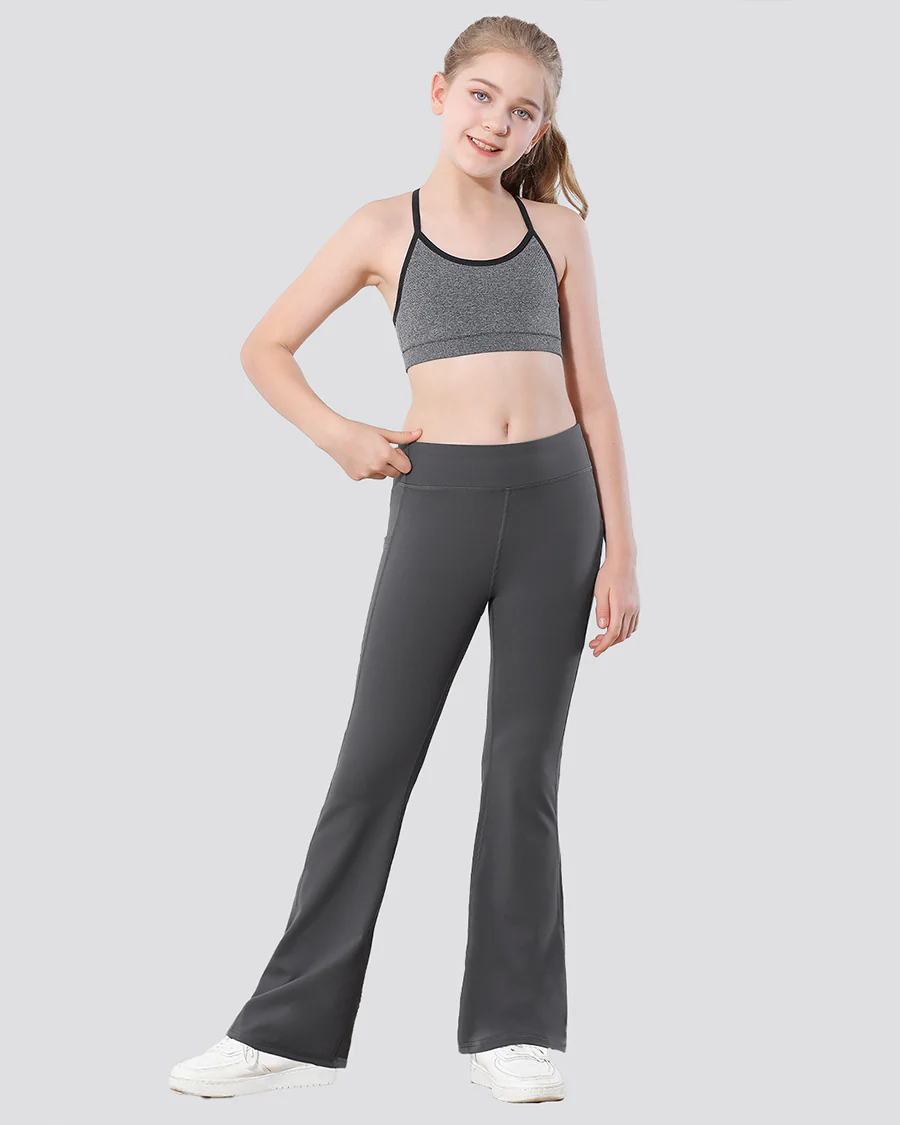 Girls Flare Leggings with 2 Pockets High Waisted - Image 2