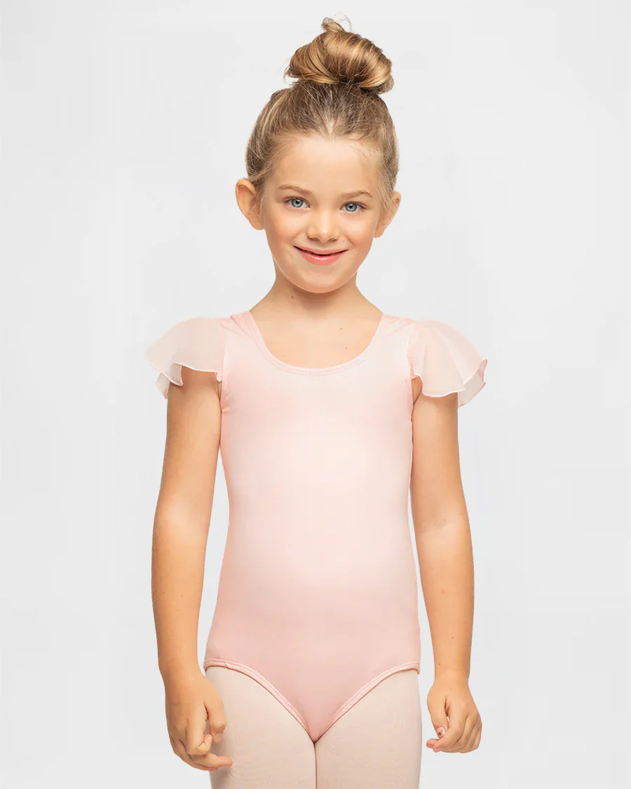 Girls Flutter Sleeve Cotton Dance Leotard - Image 2