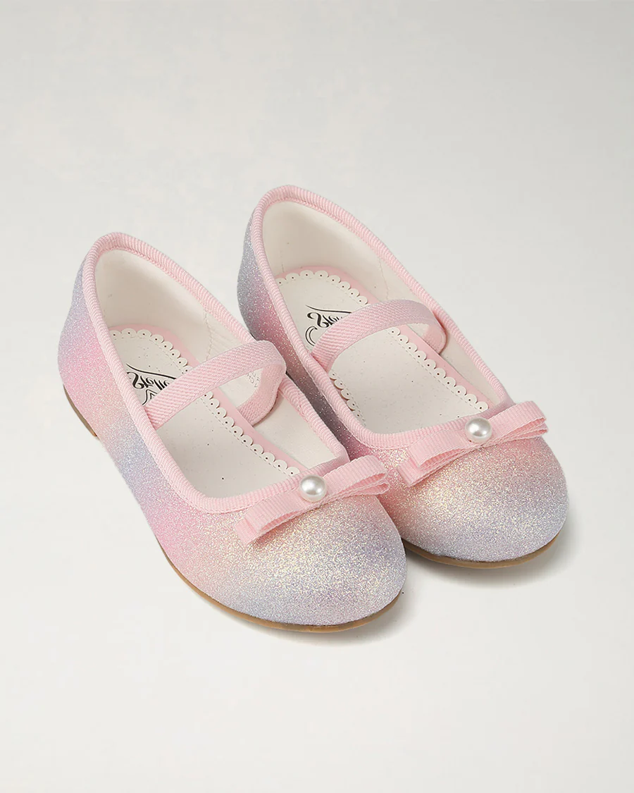 Girls Glitter Mary Jane Flats with Pearl Bows - Image 2