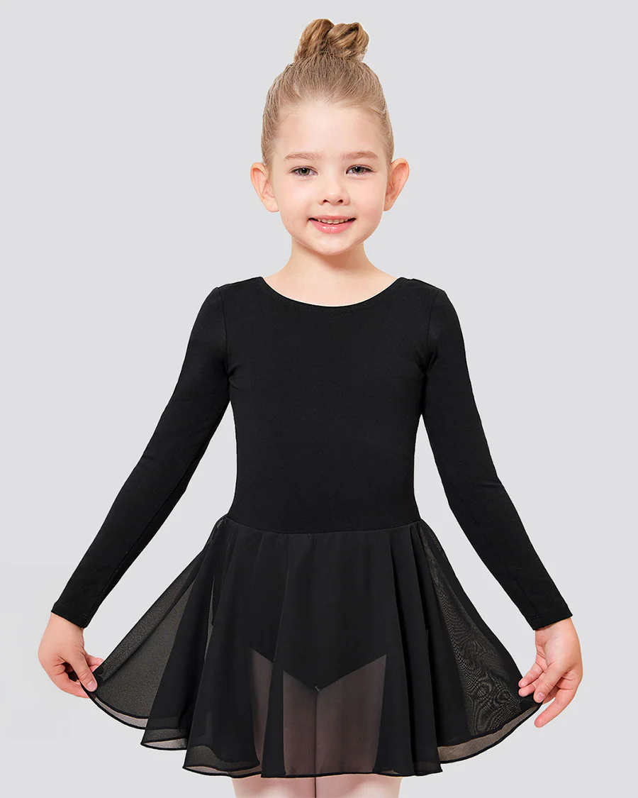 Girls Long Sleeve Ballet Leotards with Sheer Skirt - Image 2