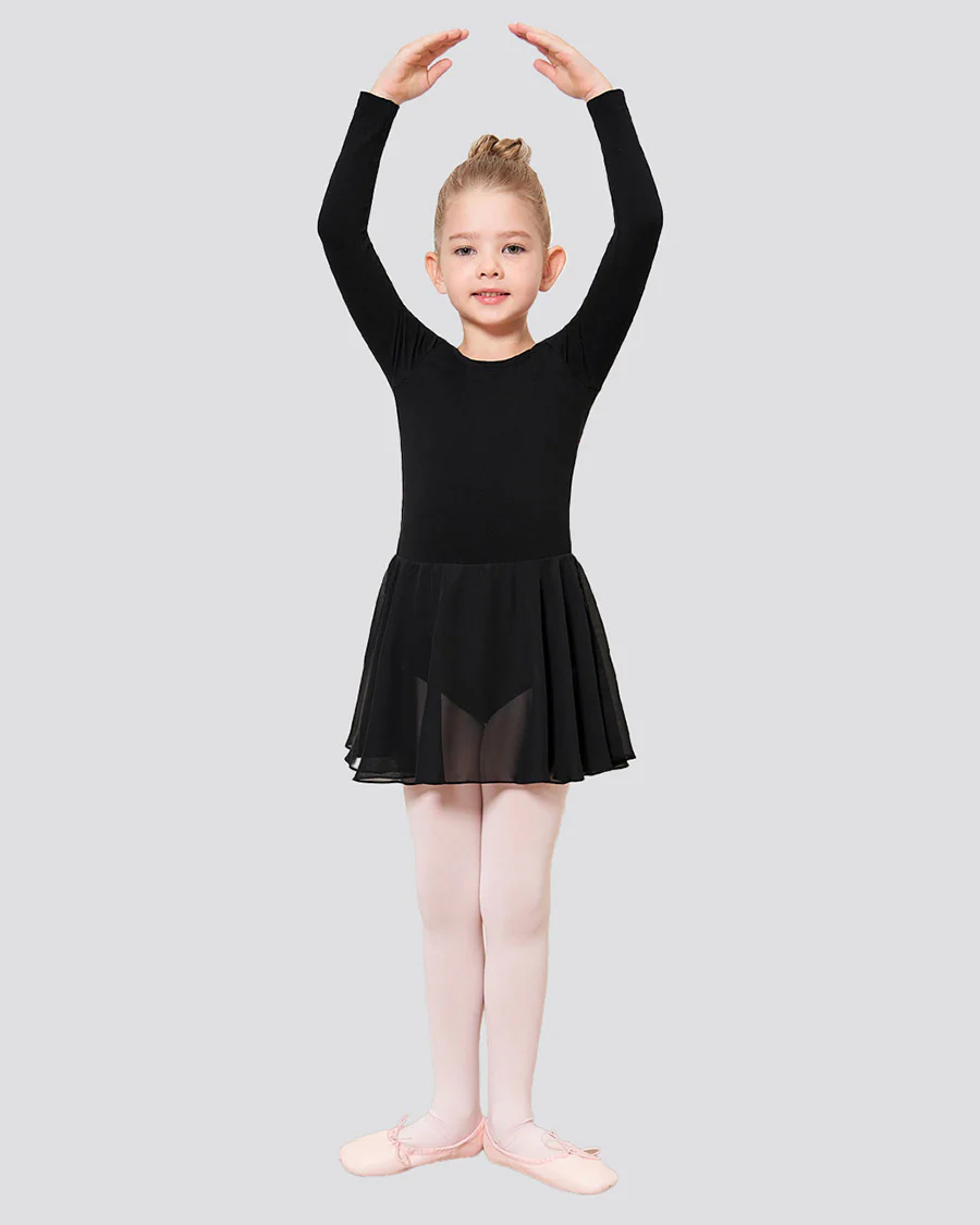 Girls Long Sleeve Ballet Leotards with Sheer Skirt - Image 4