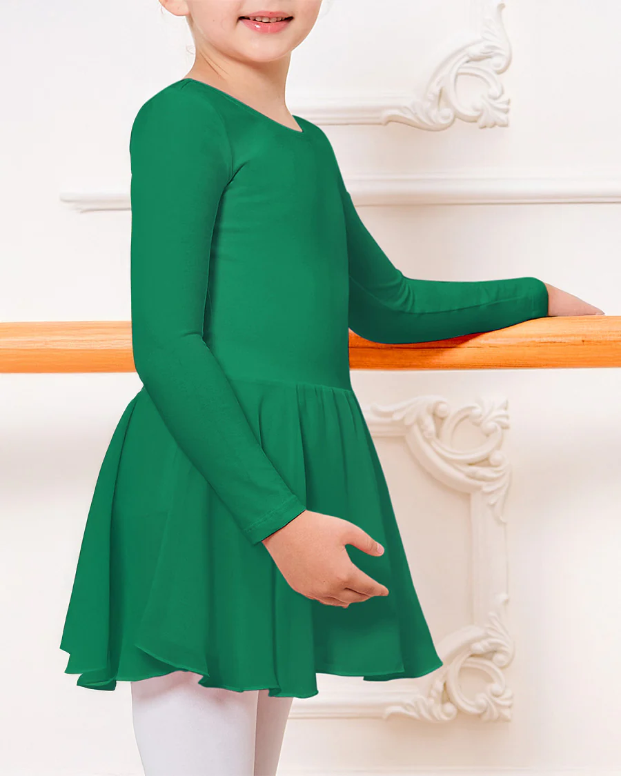 Girls Long Sleeve Ballet Leotards with Sheer Skirt - Image 4