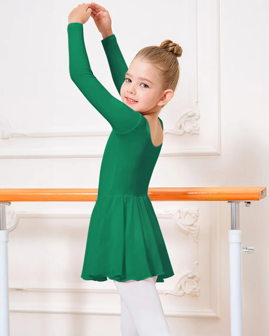 Girls Long Sleeve Ballet Leotards with Sheer Skirt - Image 5