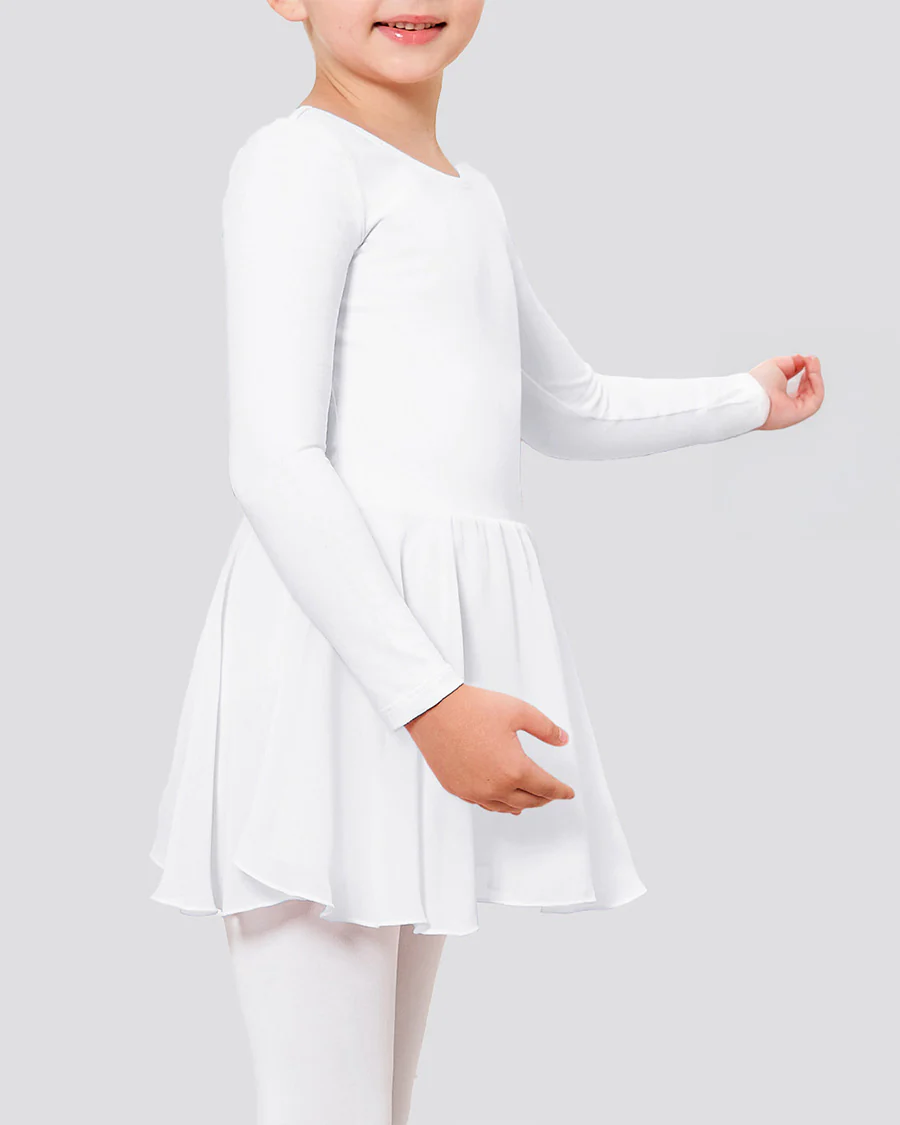 Girls Long Sleeve Ballet Leotards with Sheer Skirt - Image 4