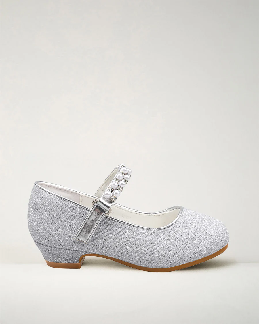 Girls Pearl and diamond strap Low Heel Mary Jane Dress Shoes