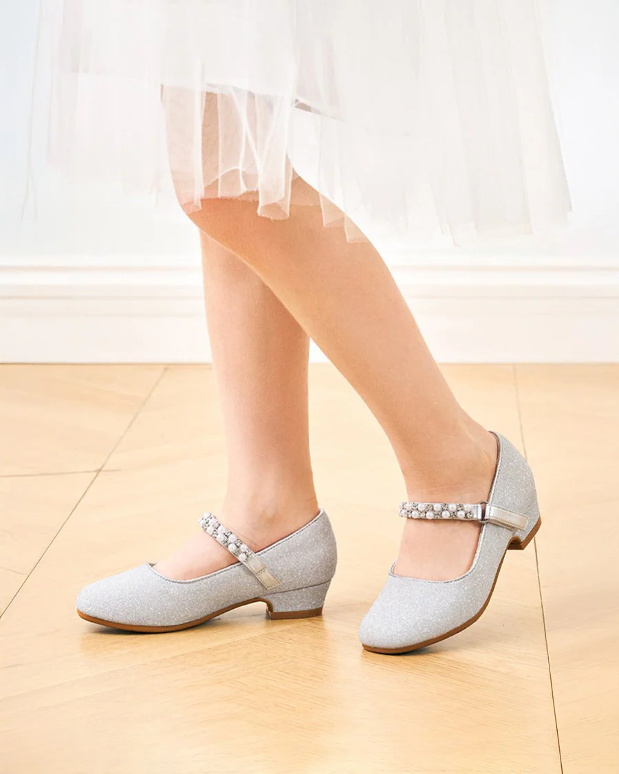 Girls Pearl and diamond strap Low Heel Mary Jane Dress Shoes - Image 3