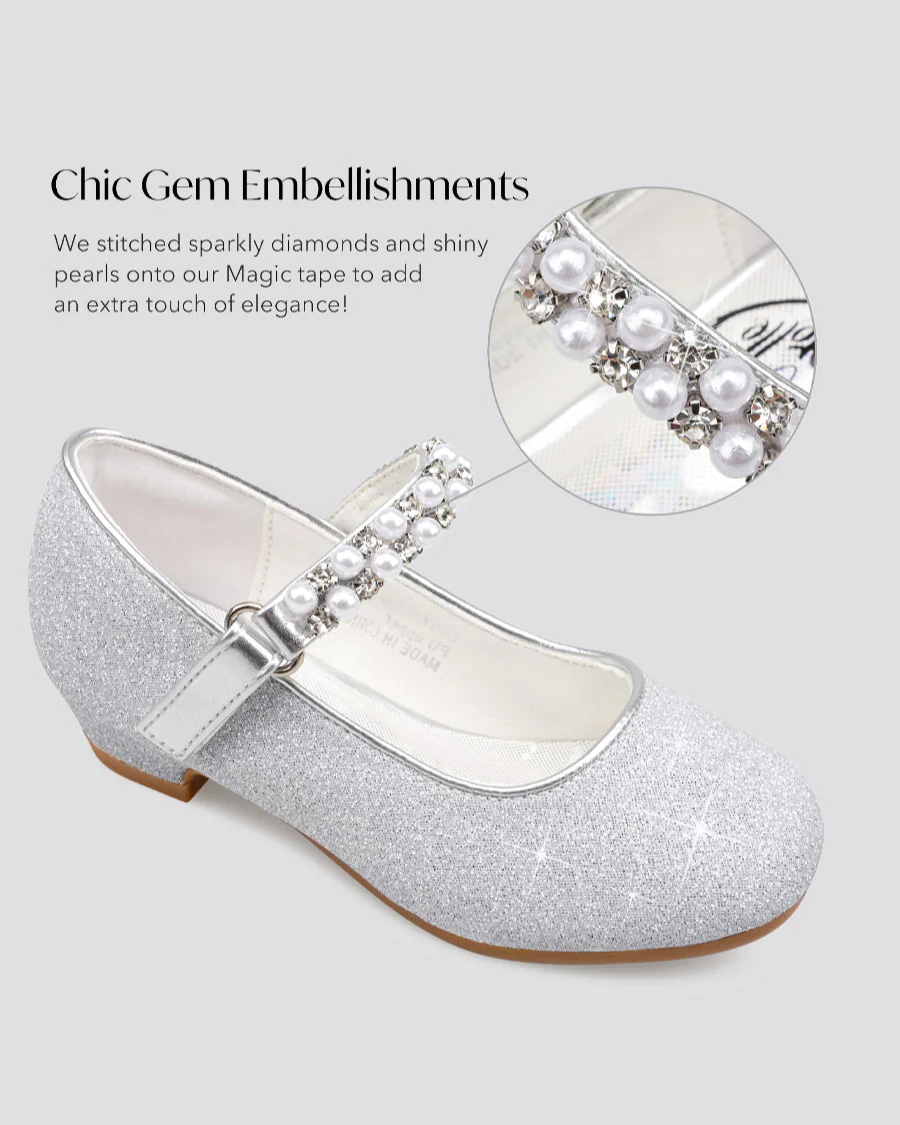 Girls Pearl and diamond strap Low Heel Mary Jane Dress Shoes - Image 4