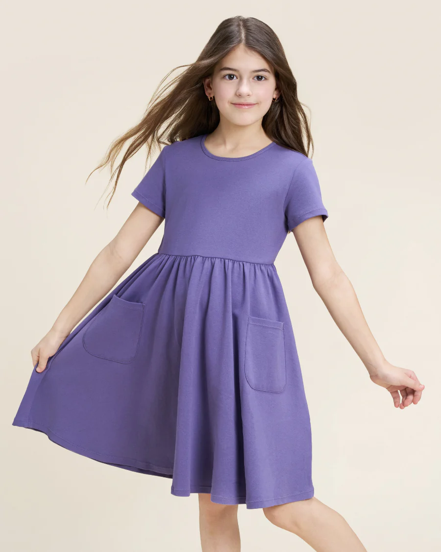 Girls Short Sleeve A-Line Twirl Dress