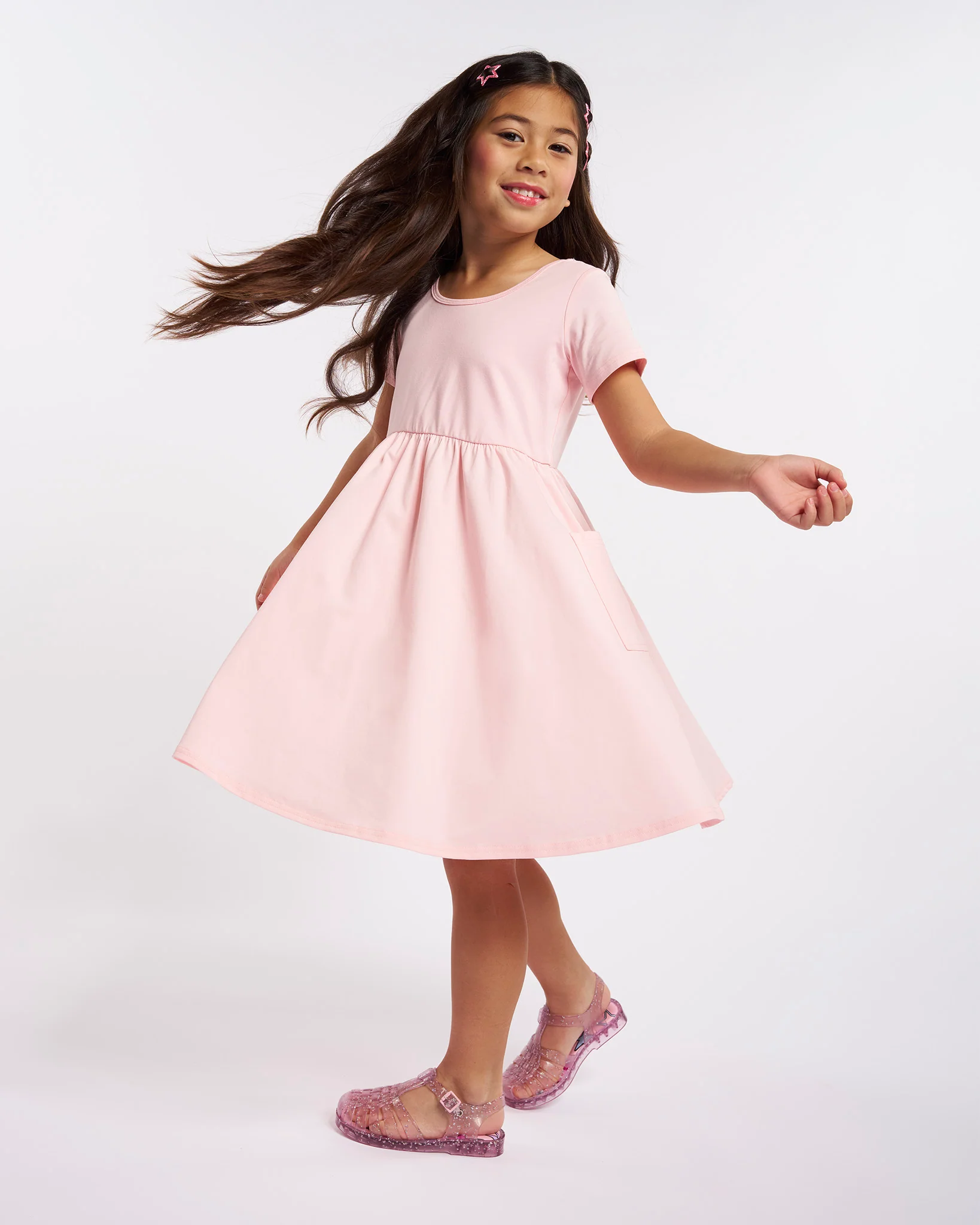Girls Short Sleeve A-Line Twirly Dress with Pockets