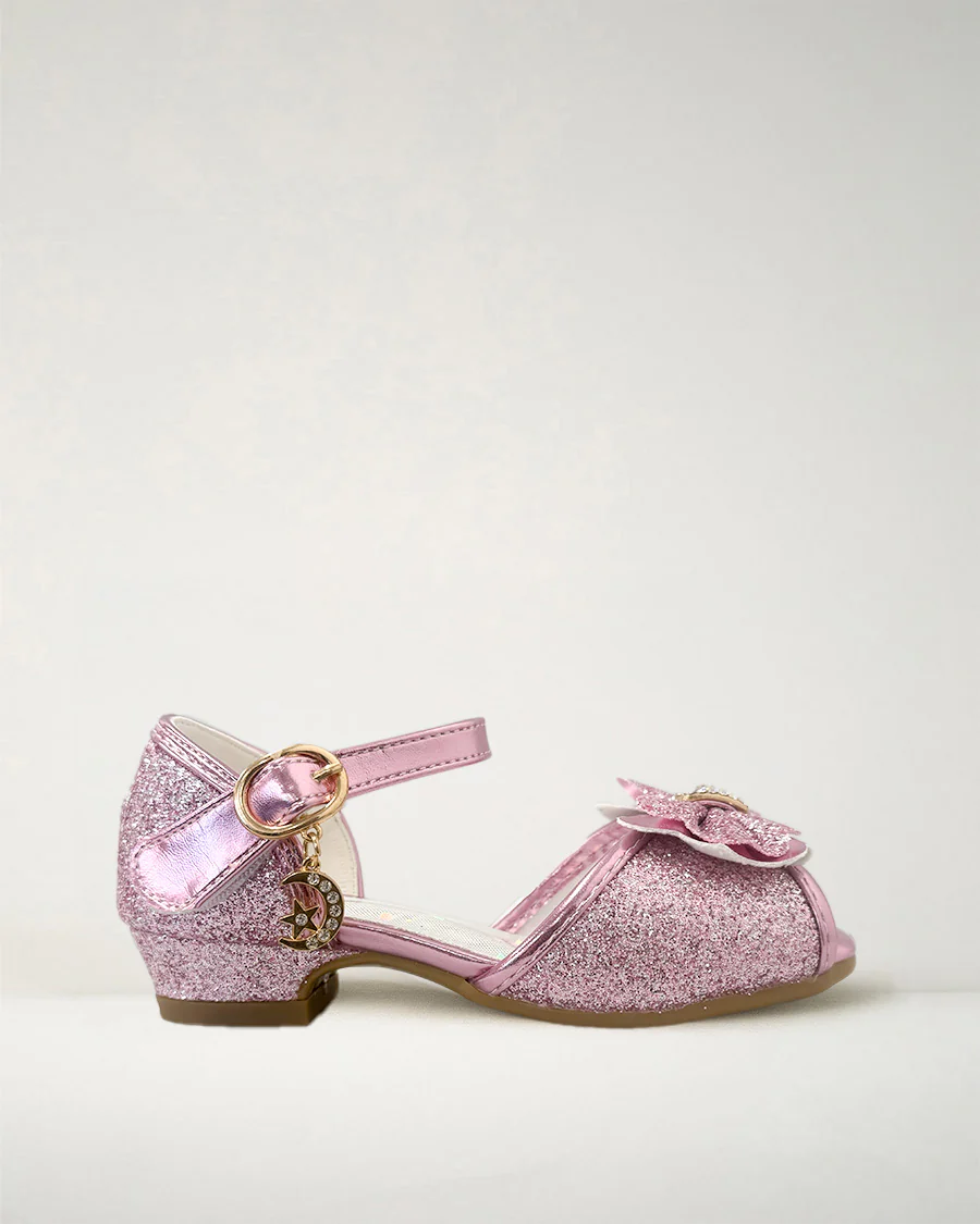 Girls Sparkly Princess Low Heels Sandals