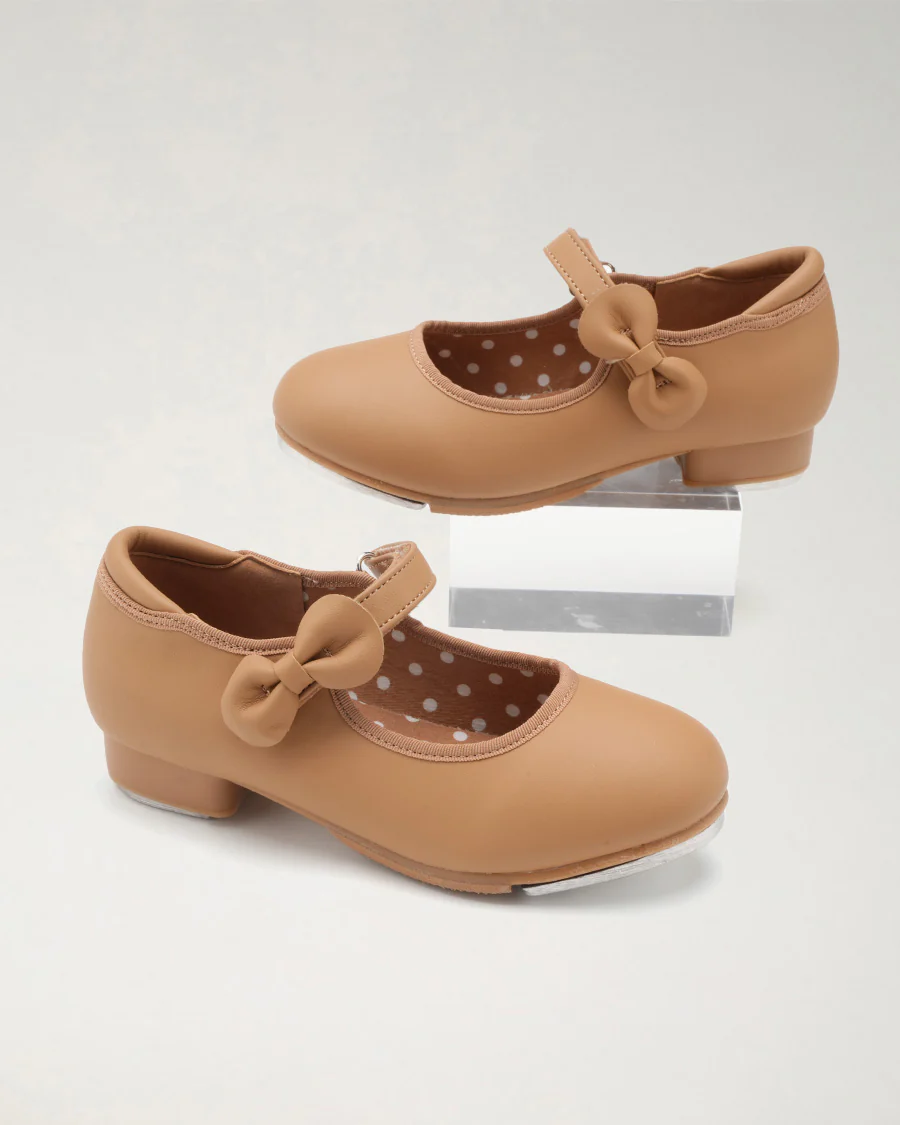 Kids Adjustable Strap Tap Shoes with Bow Embellishment - Image 2