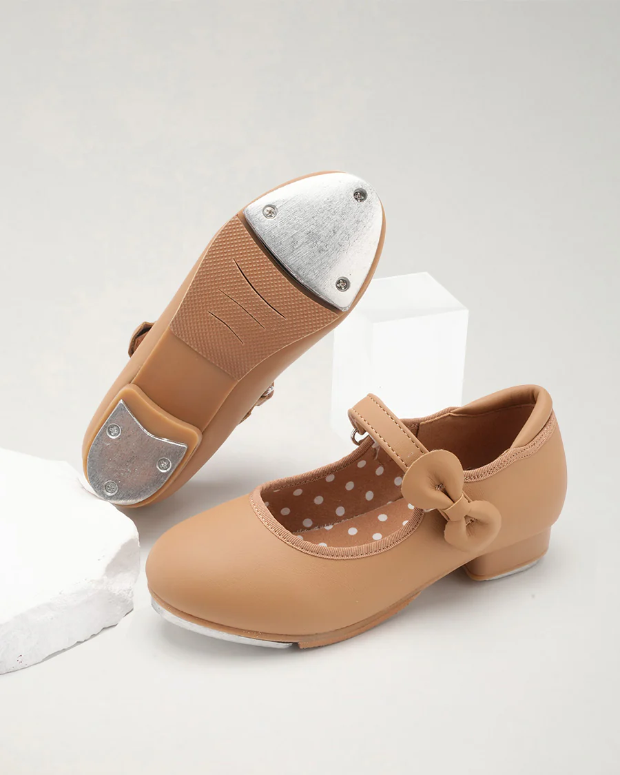 Kids Adjustable Strap Tap Shoes with Bow Embellishment - Image 3