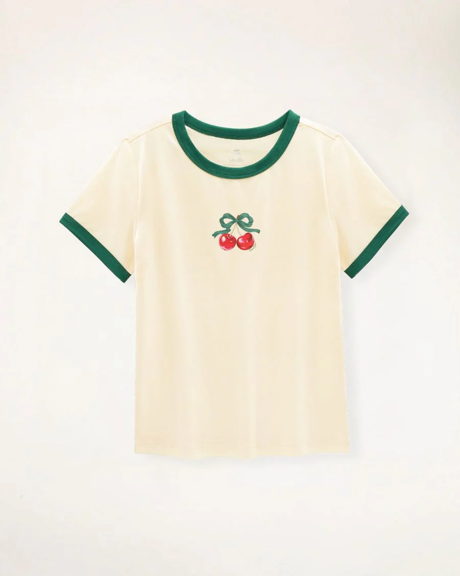 Kids Cherry Print Ringer Tee - Image 5