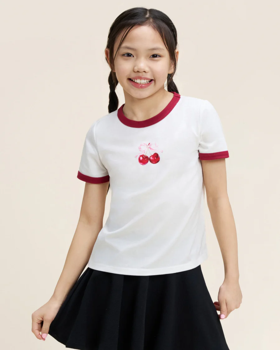 Kids Cherry Print Ringer Tee