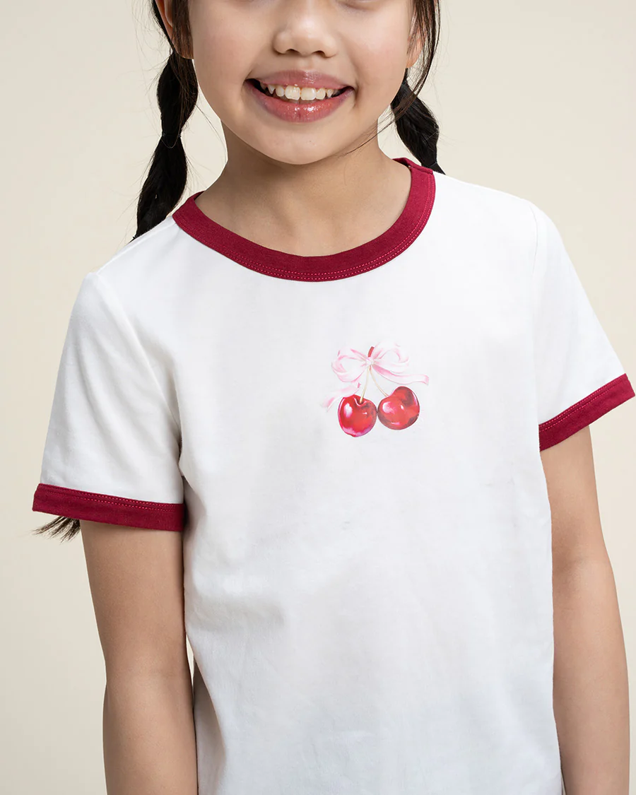 Kids Cherry Print Ringer Tee - Image 3