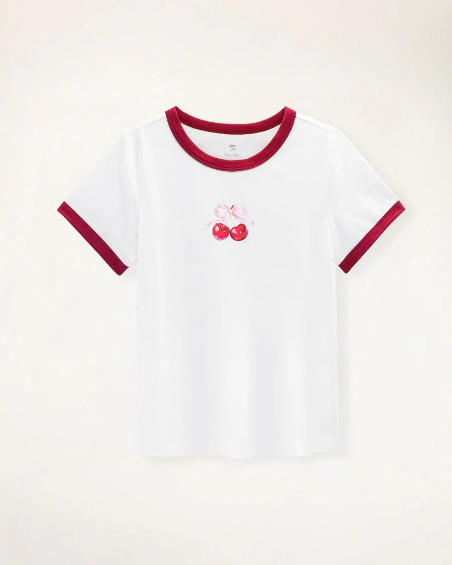 Kids Cherry Print Ringer Tee - Image 6