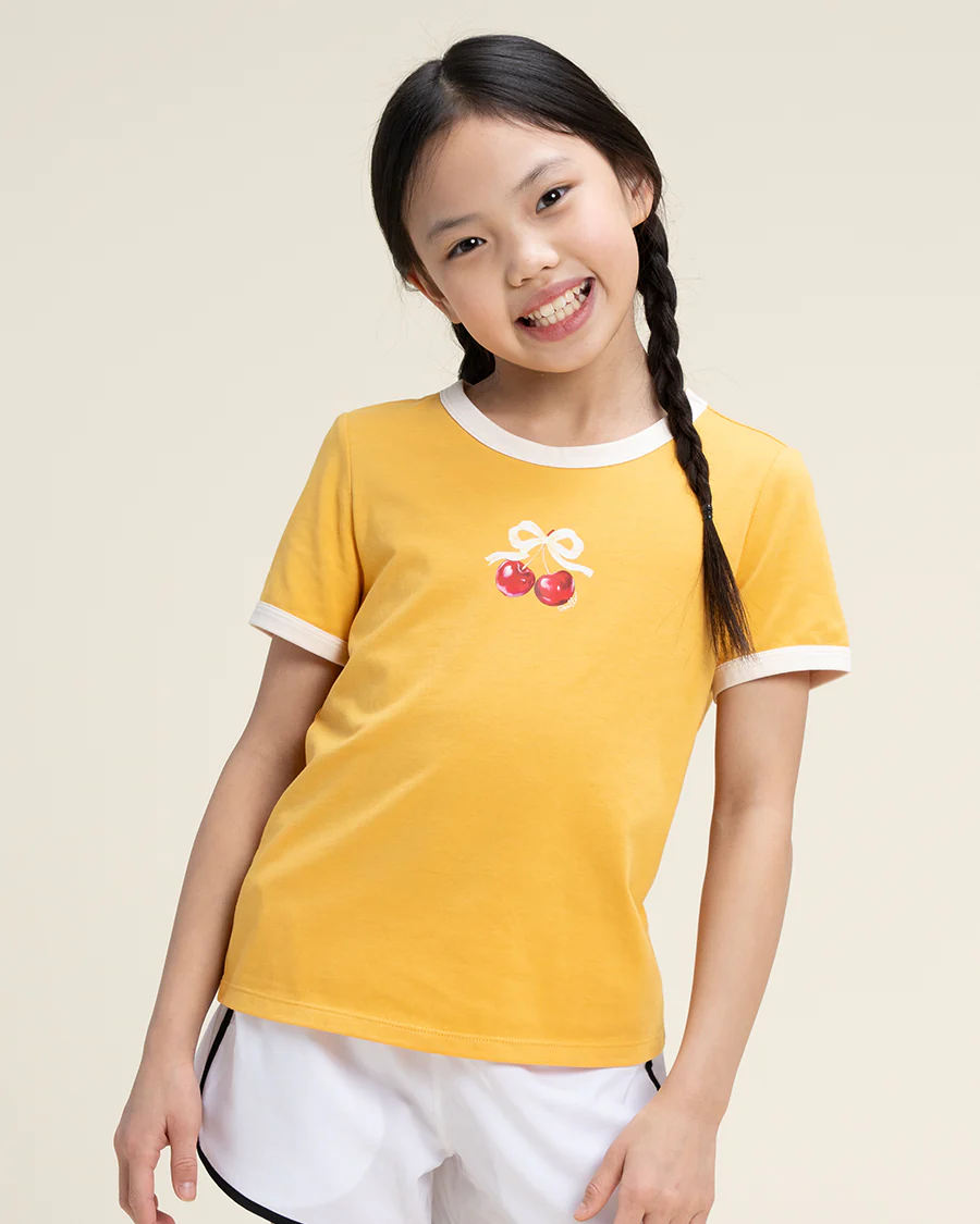 Kids Cherry Print Ringer Tee