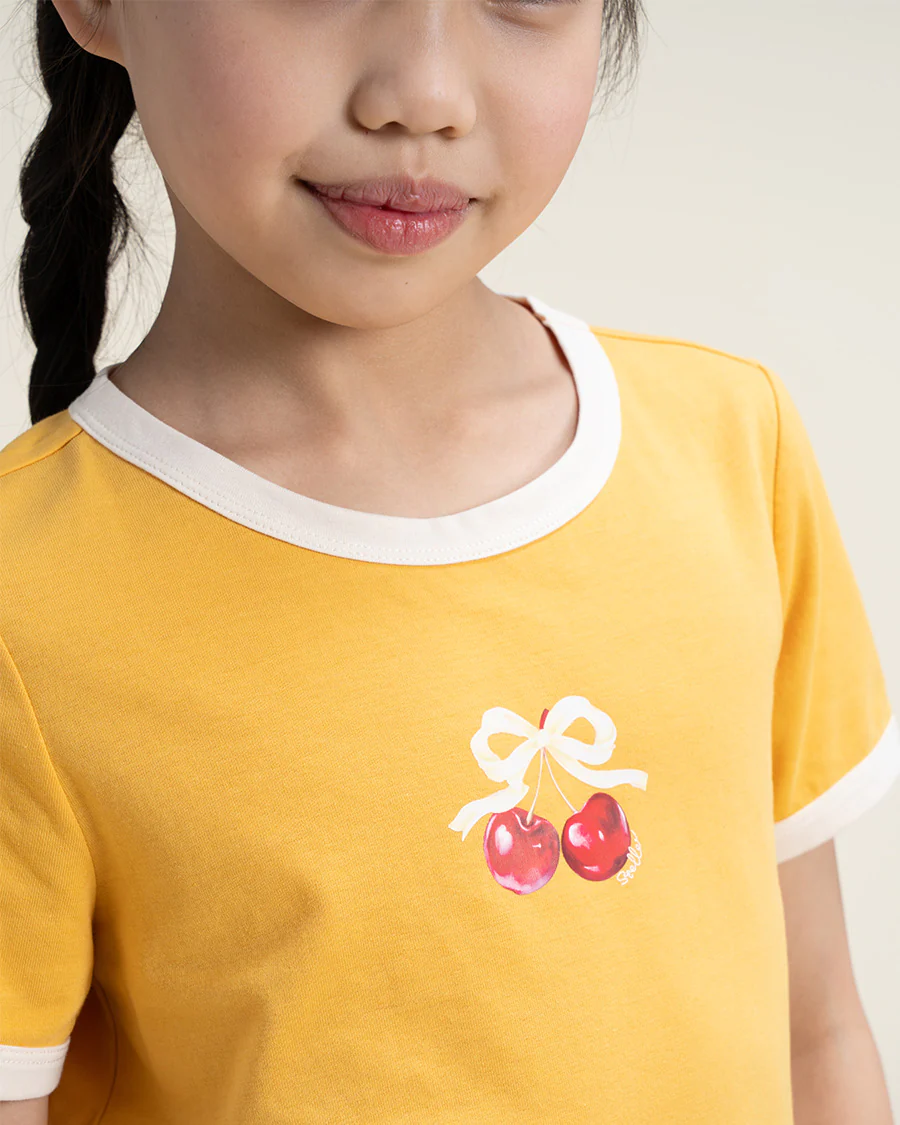Kids Cherry Print Ringer Tee - Image 3