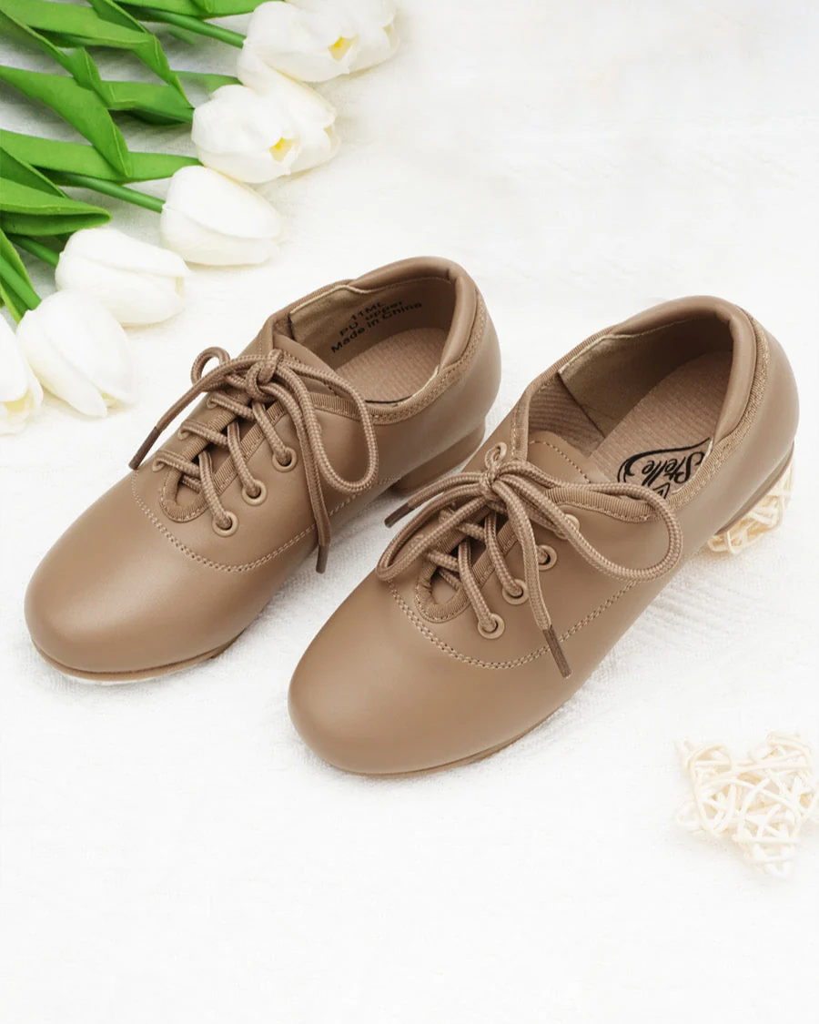 Kids Lace Up Vegan Leather Tap Shoes - Image 3