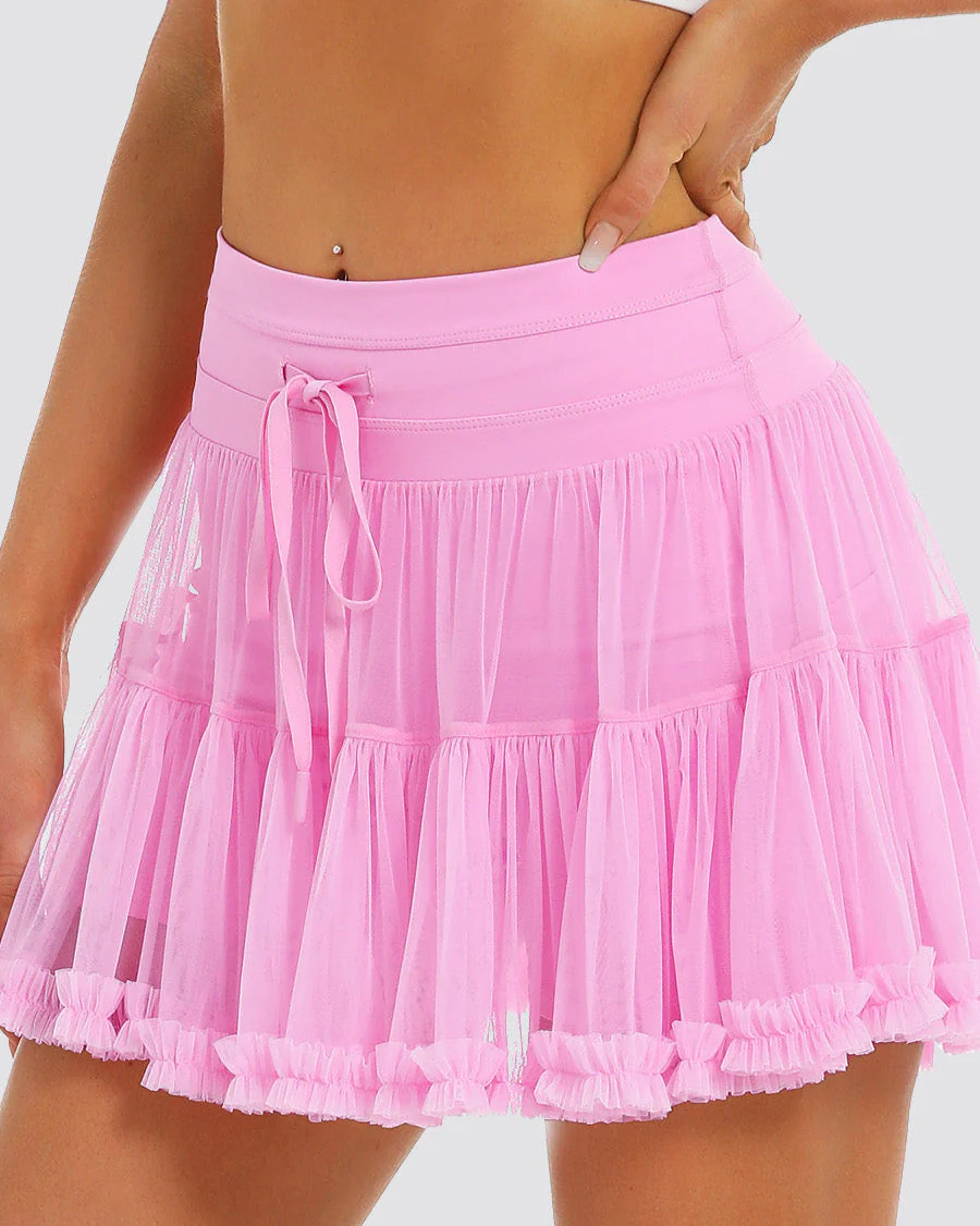 Layered Tennis Skort | Elegant High-Waisted Cake Skirt with Hidden Shorts - Image 3