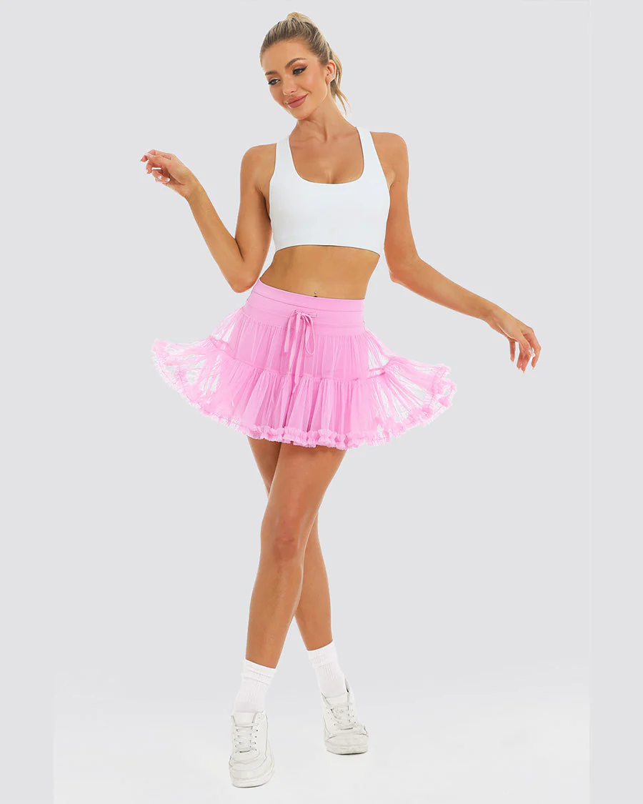 Layered Tennis Skort | Elegant High-Waisted Cake Skirt with Hidden Shorts - Image 5