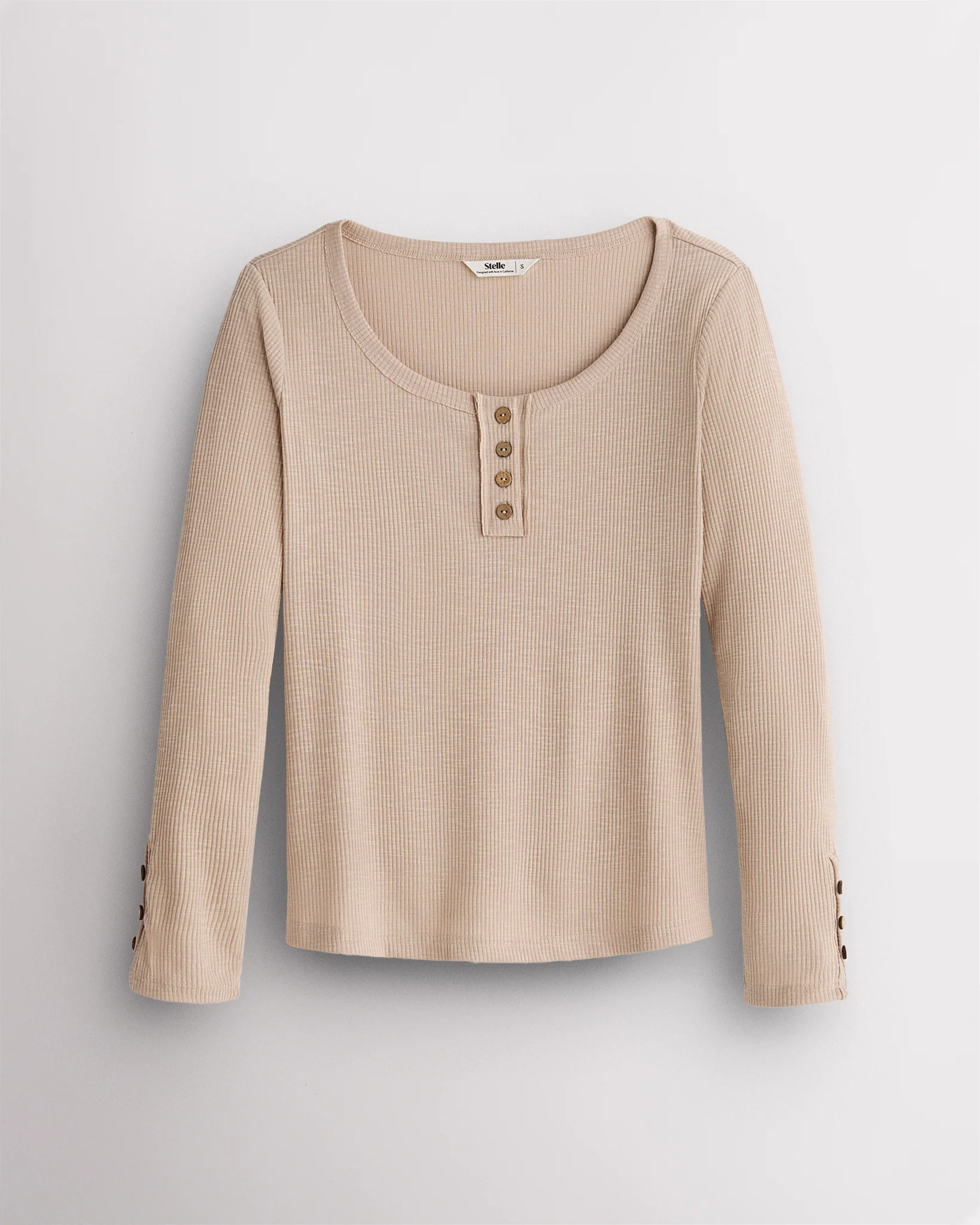 Ribbed Long Sleeve Henley Scoop Neck Top