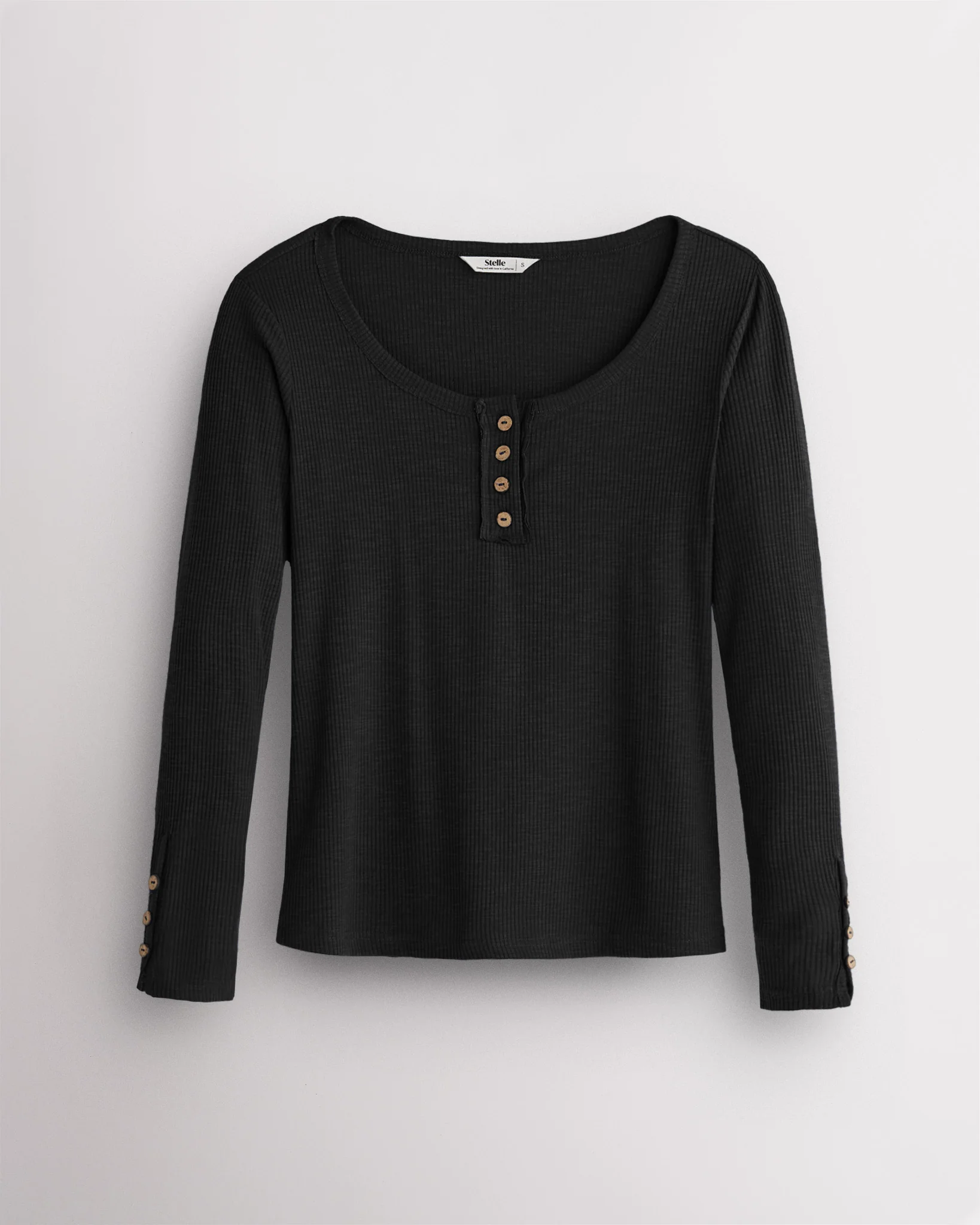 Ribbed Long Sleeve Henley Scoop Neck Top