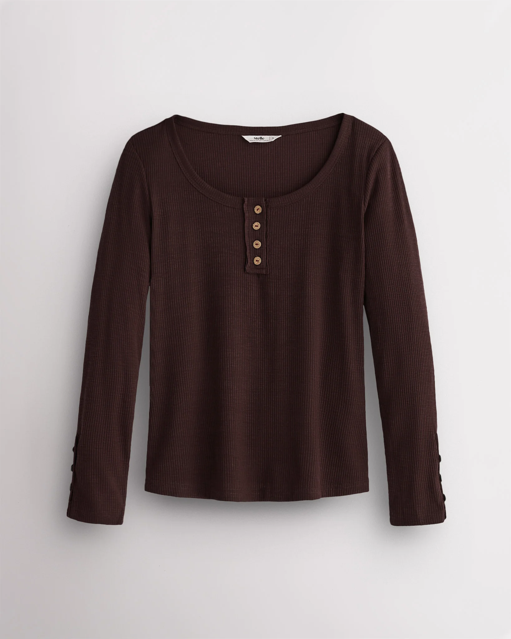 Ribbed Long Sleeve Henley Scoop Neck Top