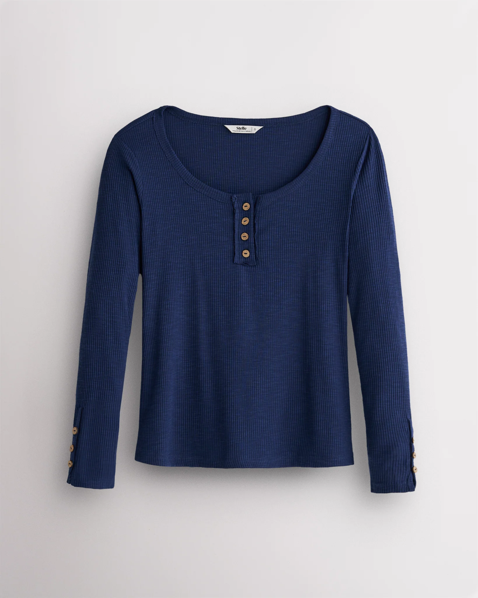 Ribbed Long Sleeve Henley Scoop Neck Top