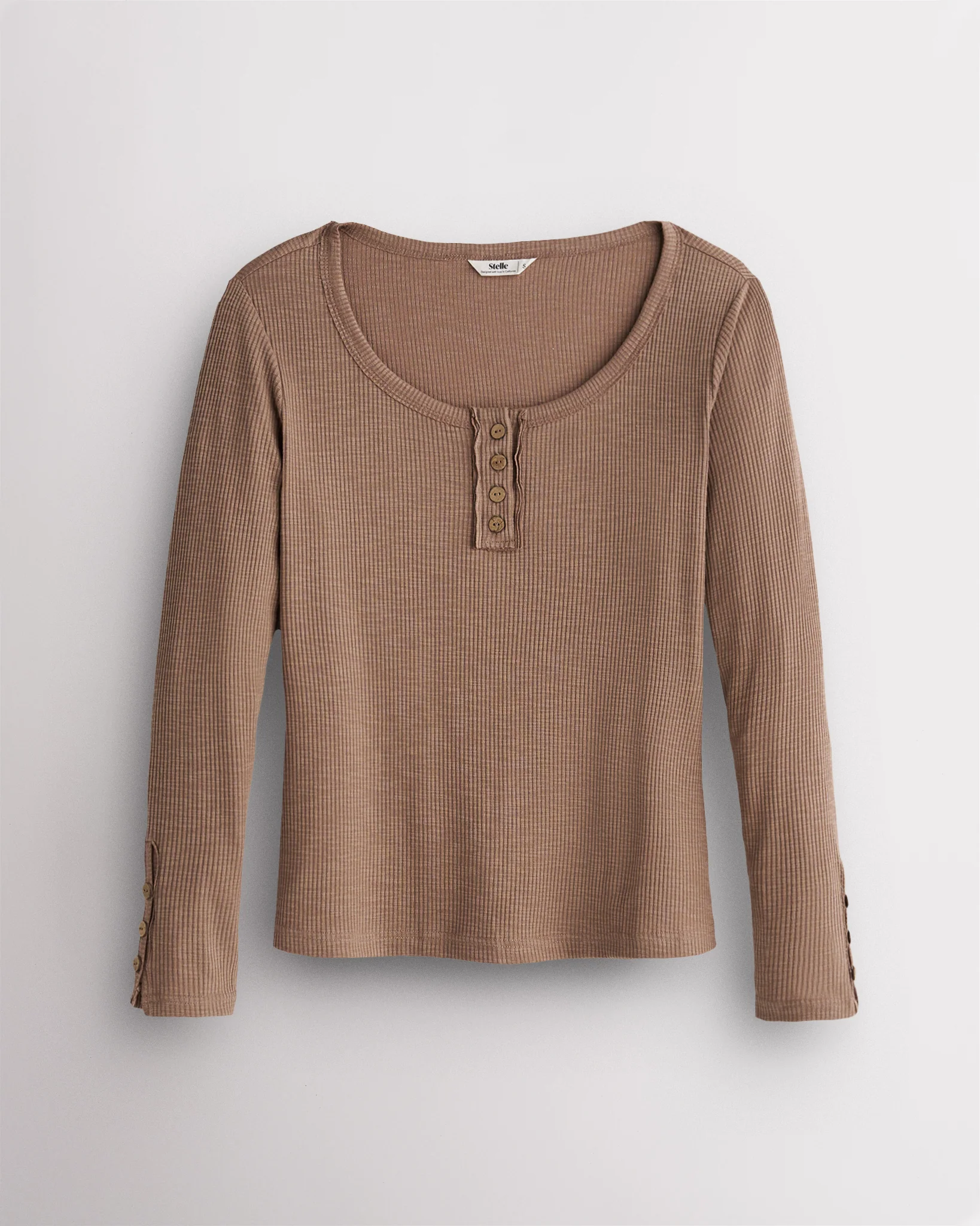 Ribbed Long Sleeve Henley Scoop Neck Top