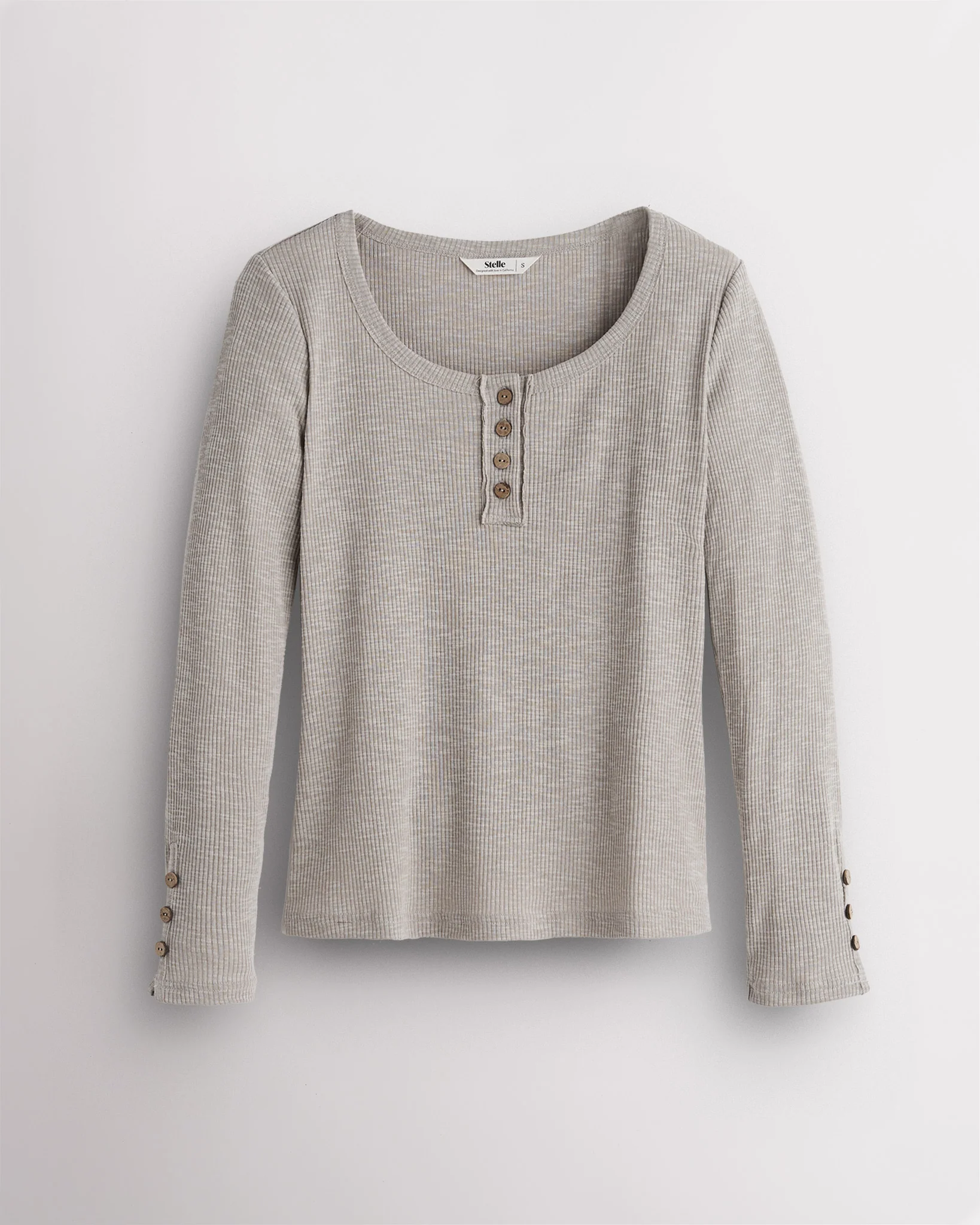Ribbed Long Sleeve Henley Scoop Neck Top