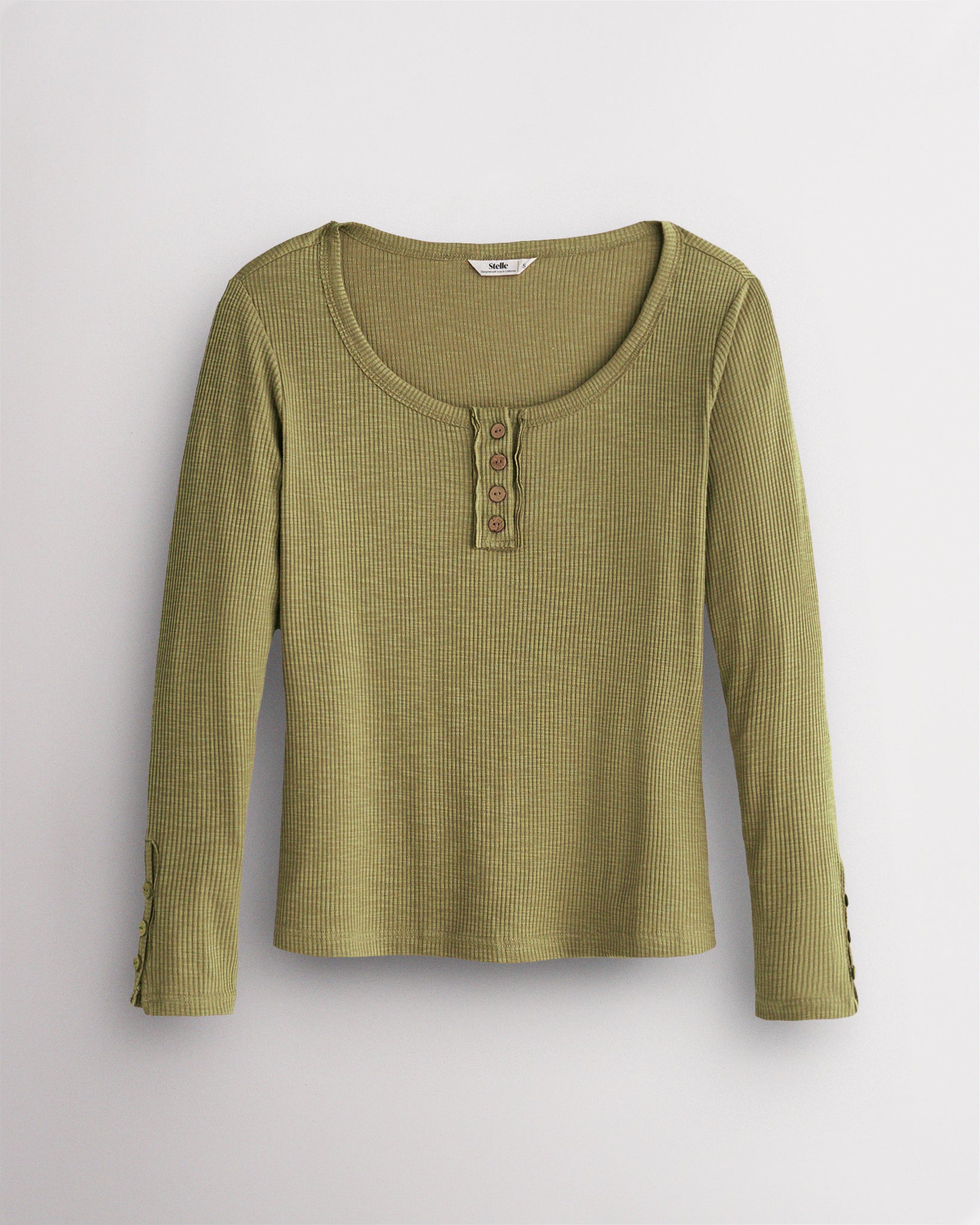 Ribbed Long Sleeve Henley Scoop Neck Top