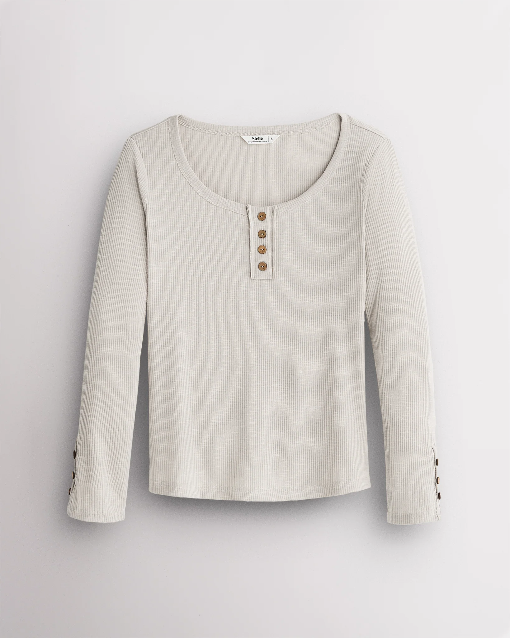Ribbed Long Sleeve Henley Scoop Neck Top