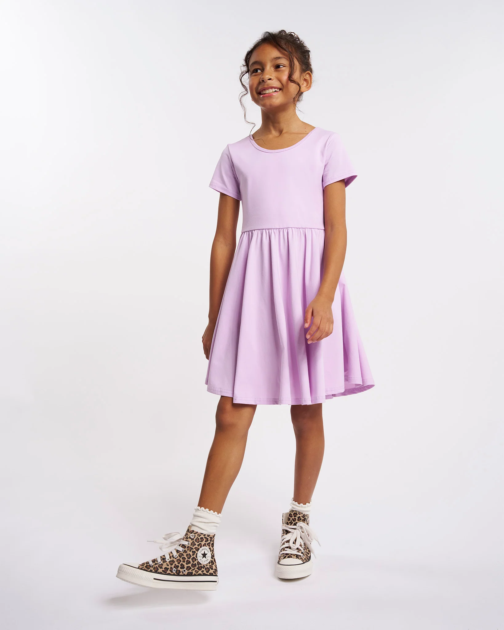 Girls Short Sleeve A-Line Twirly Dress
