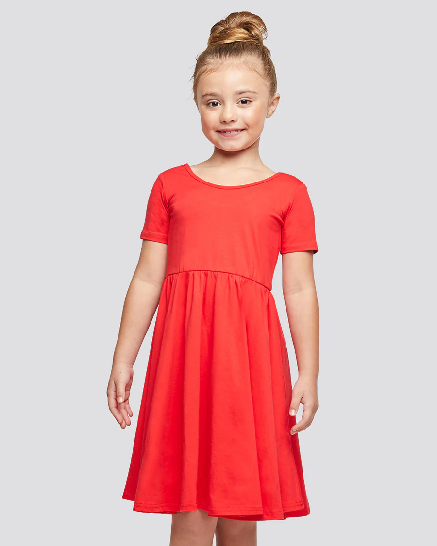 Girls Short Sleeve A-Line Twirly Dress