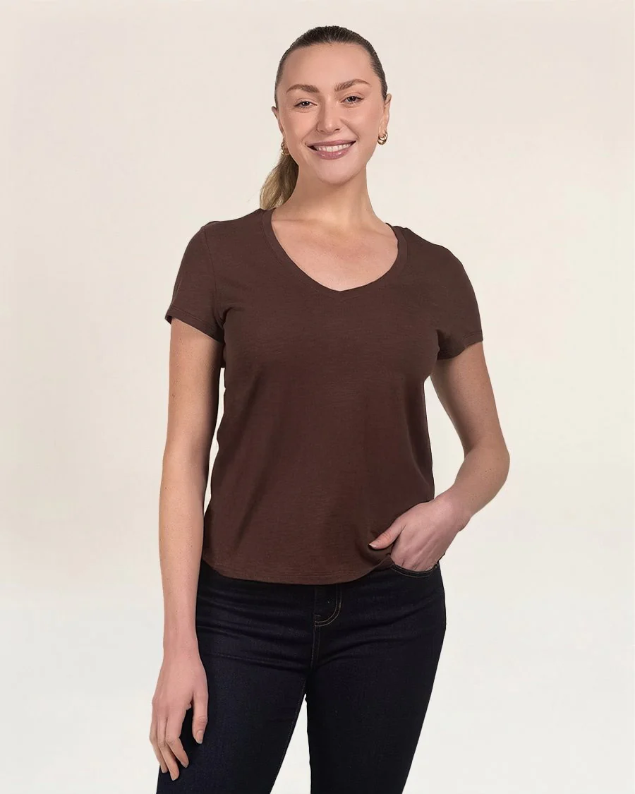 Short Sleeve Slub V-Neck T-Shirt