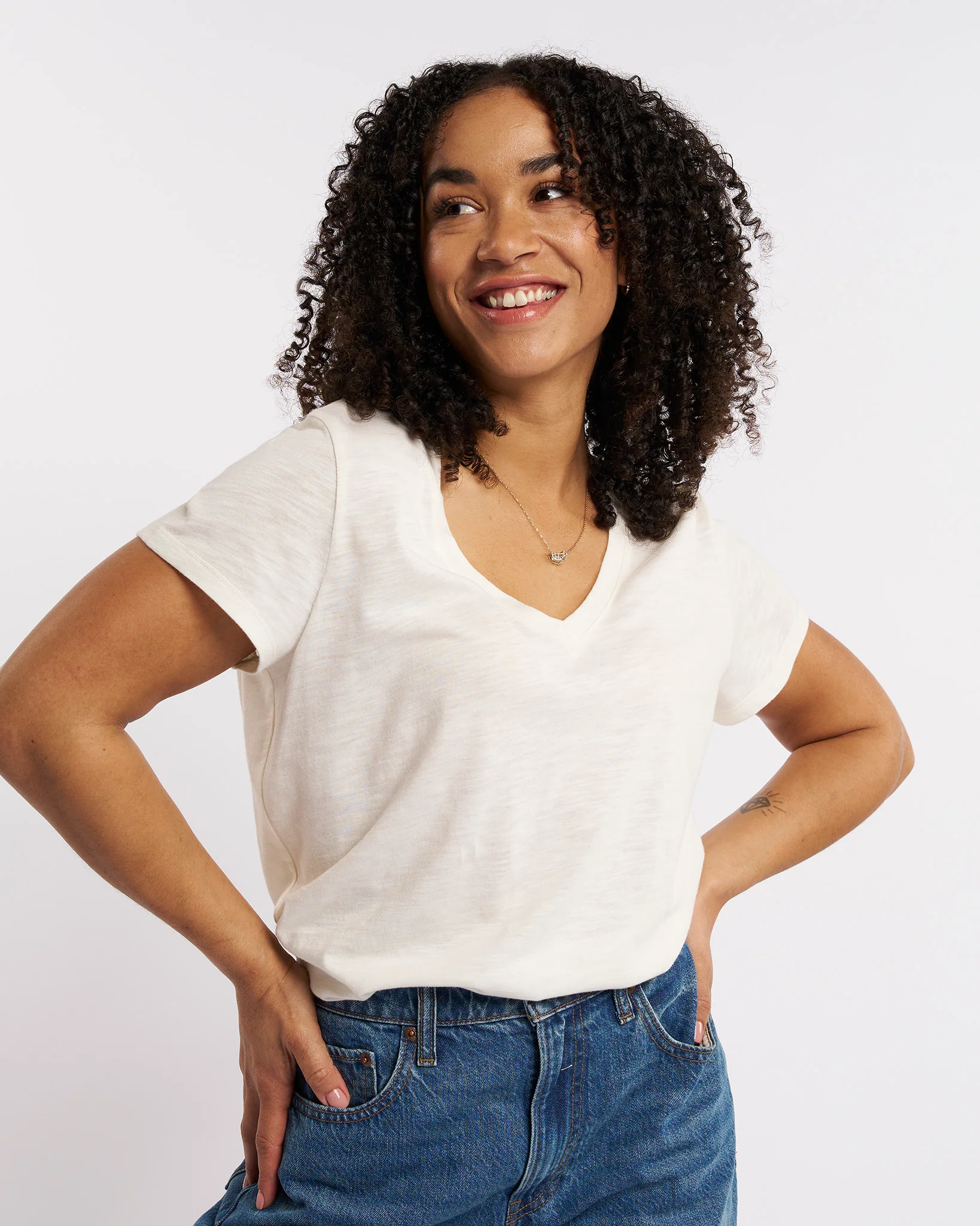 Short Sleeve Slub V-Neck T-Shirt