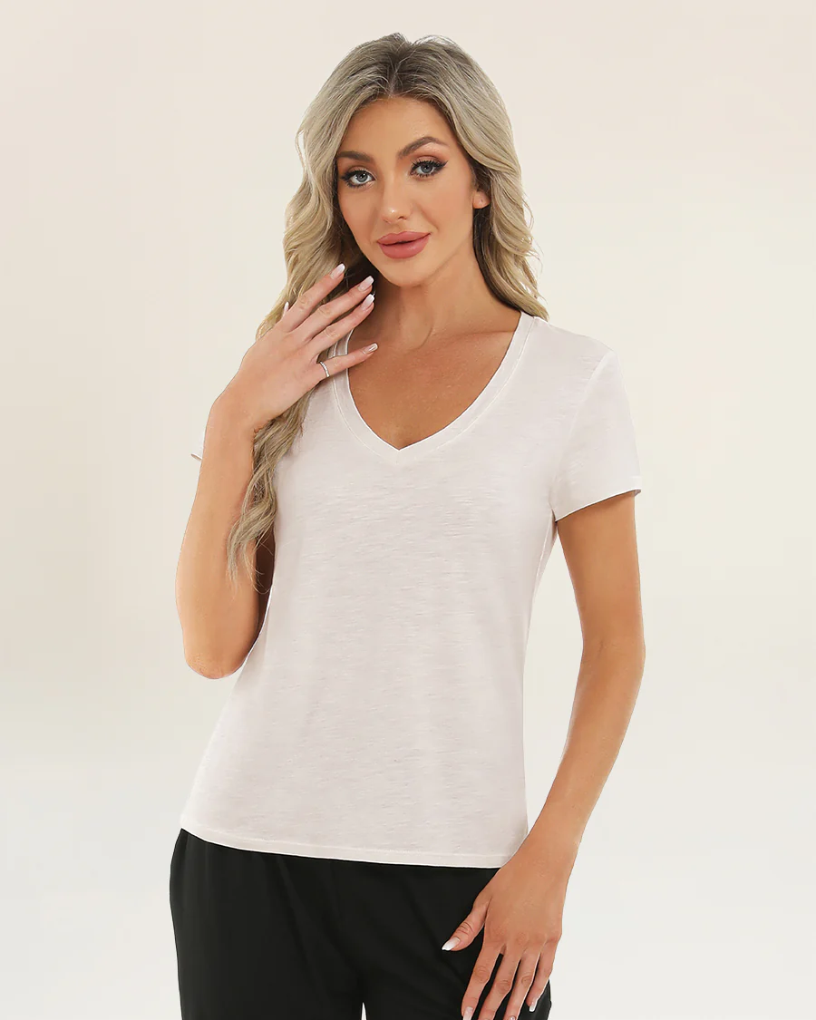 Short Sleeve Slub V-Neck T-Shirt