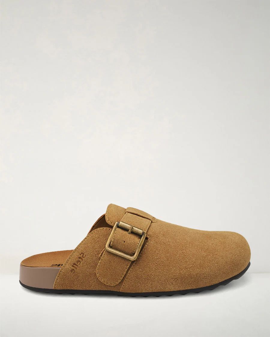 Square Buckle Suede Clogs