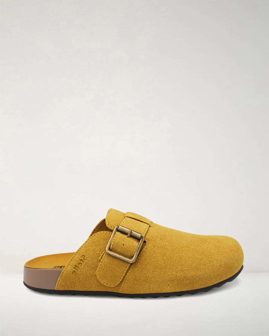 Square Buckle Suede Clogs