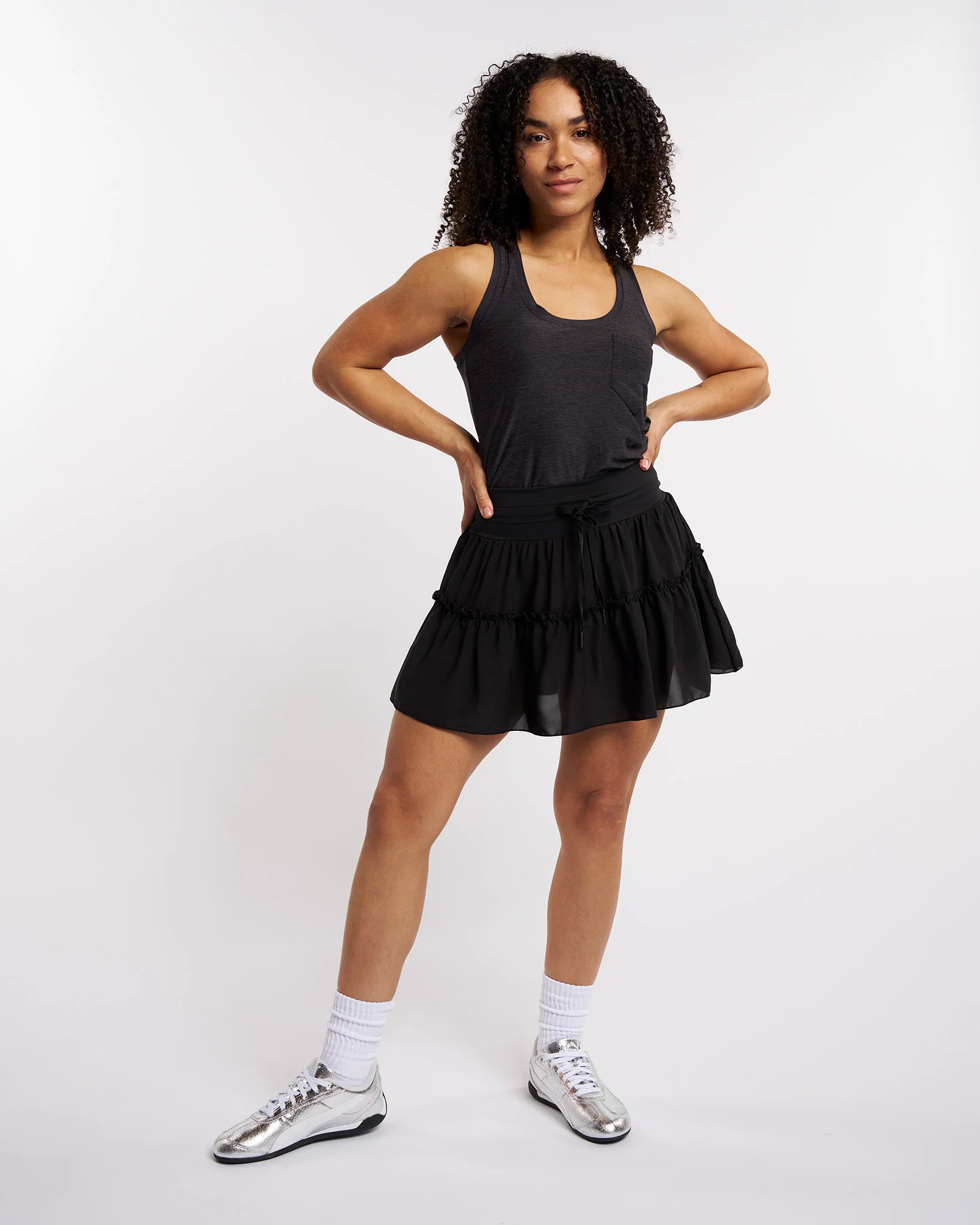 Stretchy Tiered Mini Skater Skort with Shorts